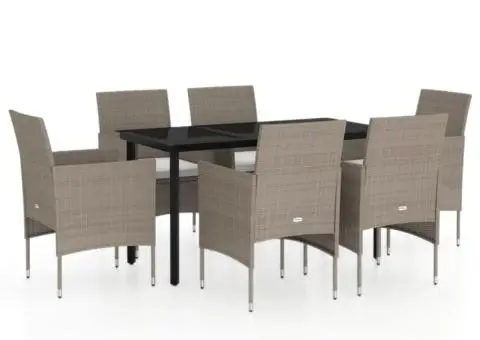 Set de masă pentru grădină, 5 piese, cu perne, bej și negru - 2/5