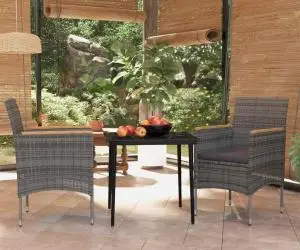 vidaXL Set mobilier de grădină, cu perne, 3 piese, gri și negru
