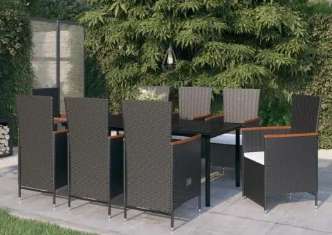 Set mobilier de grădină cu perne, 9 piese, negru - 1/5