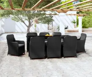 vidaXL Set mobilier de grădină cu perne, 9 piese, negru