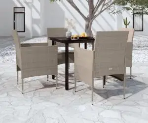 vidaXL Set de masă pentru grădină, 5 piese, cu perne, bej și negru