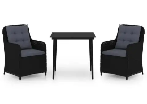 Set de mobilier pentru grădină, 3 piese, negru - 2/5