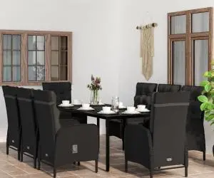 vidaXL Set mobilier de grădină cu perne, 9 piese, negru