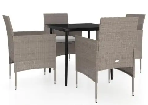 Set de masă pentru grădină, 5 piese, cu perne, bej și negru - 2/5