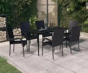 vidaXL Set de servit masa pentru grădină, 7 piese, negru
