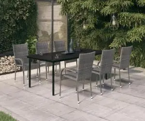 vidaXL Set mobilier de grădină ,gri și negru, 7 piese