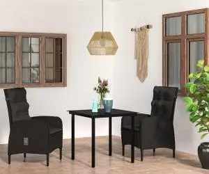 vidaXL Set mobilier de grădină, cu perne, 3 piese, negru
