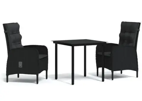 Set mobilier de grădină, cu perne, 3 piese, negru - 2/5