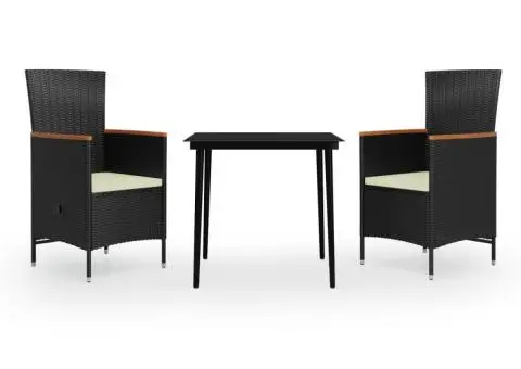 Set mobilier de grădină cu perne, 3 piese, negru - 2/5