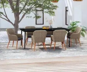 vidaXL Set de masă pentru grădină, 7 piese, cu perne, maro