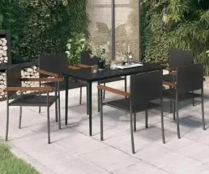 vidaXL Set de servit masa pentru grădină, 7 piese, negru
