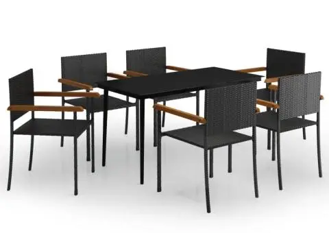 Set de servit masa pentru grădină, 7 piese, negru - 2/5