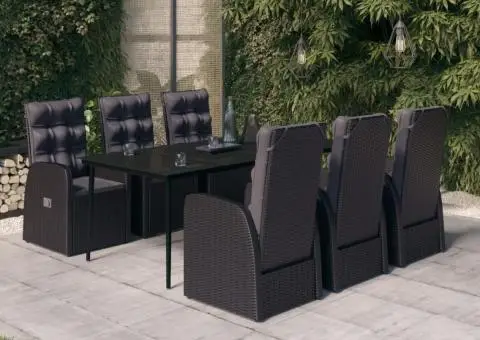Set de masă pentru grădină, 7 piese, cu perne, negru - 1/5