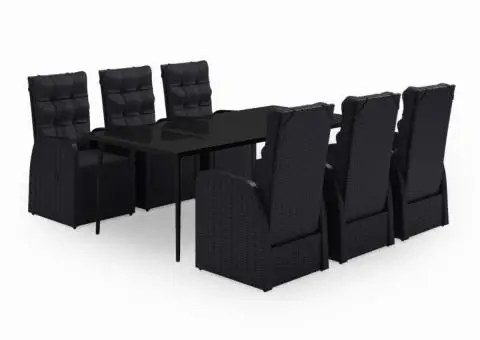 Set de masă pentru grădină, 7 piese, cu perne, negru - 2/5