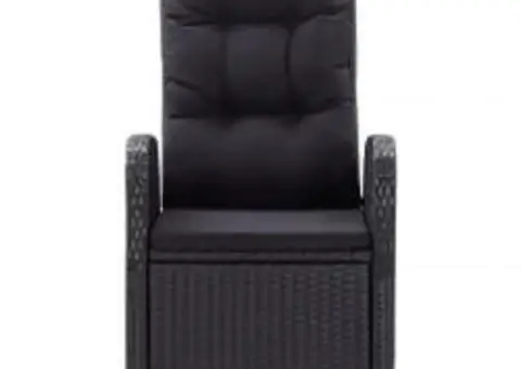 Set de masă pentru grădină, 7 piese, cu perne, negru - 4/5