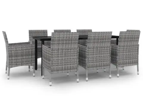 Set mobilier de grădină cu perne, 9 piese, poliratan și sticlă - 2/5