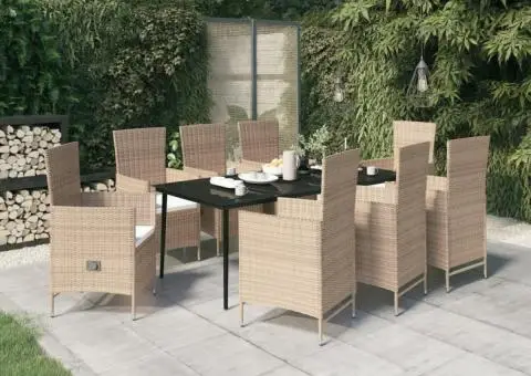 Set de mobilier pentru grădină cu perne, 9 piese, bej - 1/5