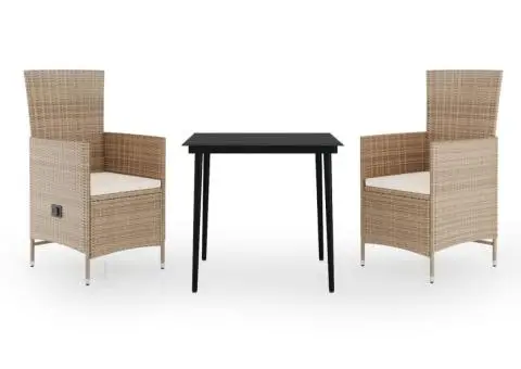 Set de mobilier de grădină, cu perne, 3 piese, bej - 2/5