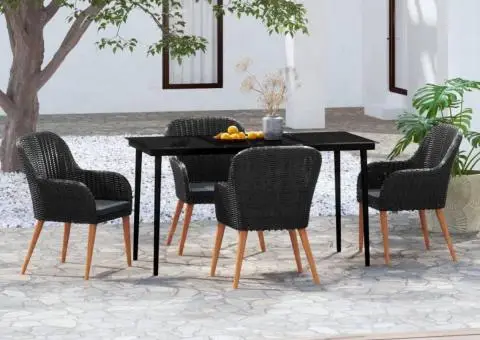 Set masă pentru grădină, 5 piese, cu perne, negru - 1/5