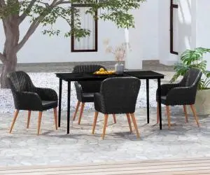 vidaXL Set masă pentru grădină, 5 piese, cu perne, negru