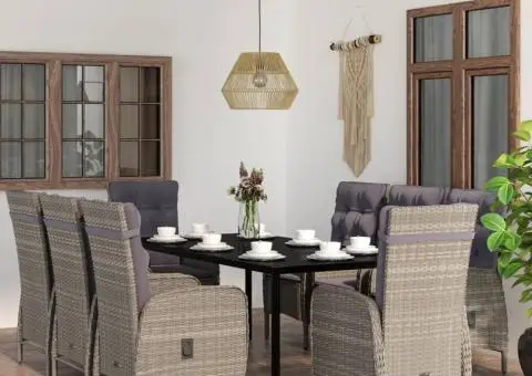 Set mobilier de grădină cu perne, 9 piese, gri și negru - 1/5