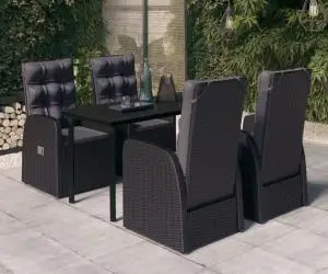 vidaXL Set masă pentru grădină, 5 piese, cu perne, negru