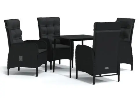 Set masă pentru grădină, 5 piese, cu perne, negru - 2/5