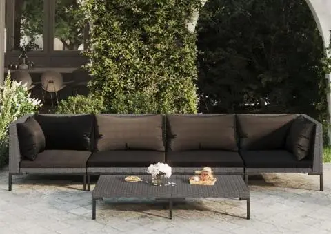 Set mobilier de grădină cu perne 5 piese gri închis poliratan - 1/5