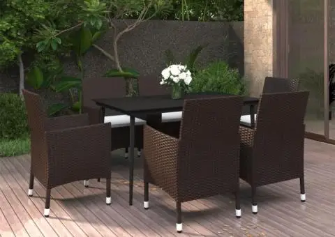 Set mobilier de grădină cu perne, 7 piese, poliratan și sticlă - 1/5