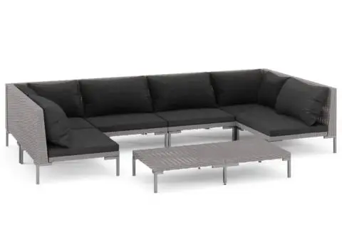 Set mobilier de grădină cu perne, 7 piese,gri închis, poliratan - 2/5