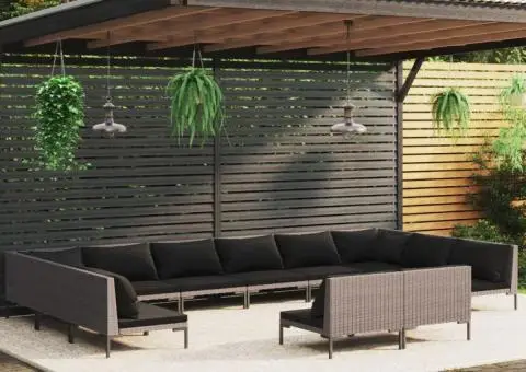 Set mobilier de grădină cu perne 12 piese gri închis poliratan - 1/5