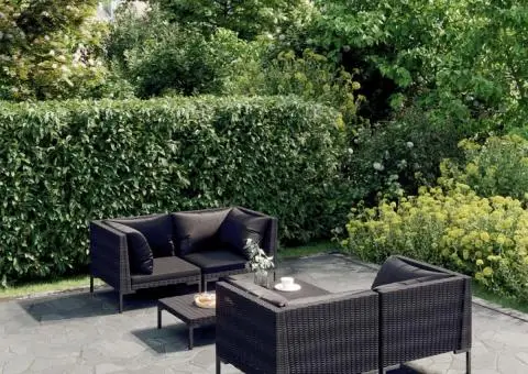 Set mobilier de grădină cu perne, 5 piese, gri închis poliratan - 1/5