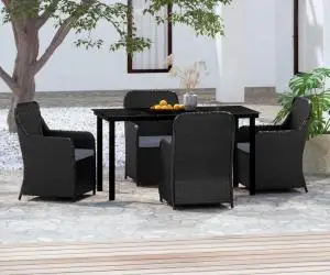vidaXL Set masă pentru grădină, 5 piese, cu perne, negru