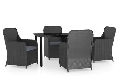 Set masă pentru grădină, 5 piese, cu perne, negru - 2/5