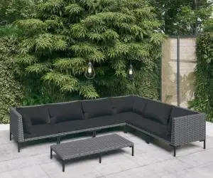 vidaXL Set mobilier de grădină cu perne, 7 piese,gri închis, poliratan