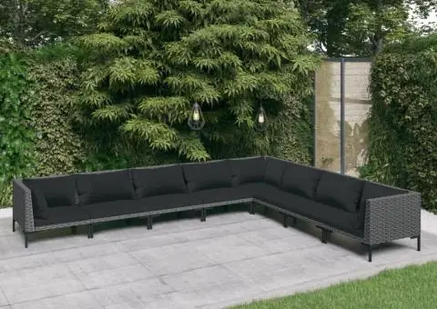 Set mobilier de grădină cu perne 8 piese gri închis poliratan - 1/5