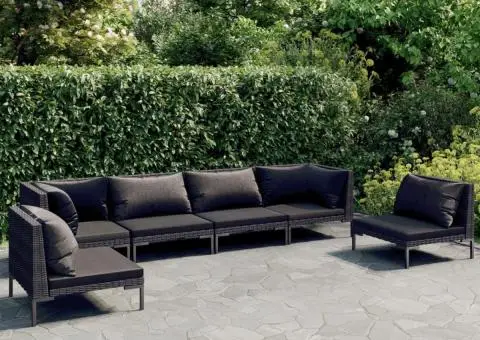 Set de mobilier de grădină & perne 6 piese gri închis poliratan - 1/5