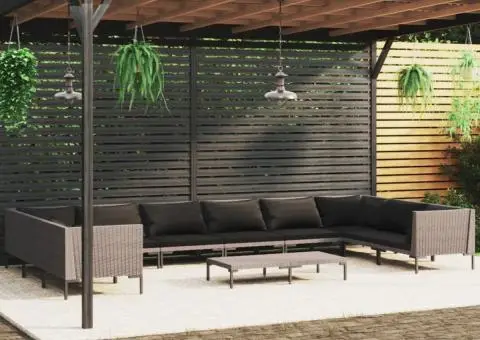 Set mobilier de grădină cu perne,11 piese,gri închis, poliratan - 1/5