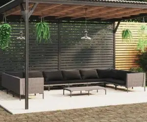 vidaXL Set mobilier de grădină cu perne,11 piese,gri închis, poliratan