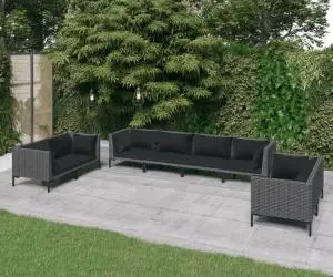 vidaXL Set mobilier de grădină cu perne 8 piese gri închis poliratan