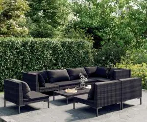 vidaXL Set mobilier de grădină cu perne 9 piese gri închis poliratan