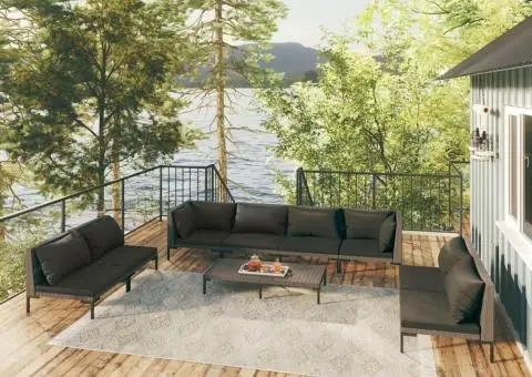 Set mobilier de grădină cu perne 9 piese gri închis poliratan - 1/5