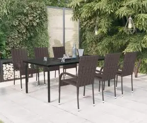 vidaXL Set mobilier de grădină, 7 piese, maro și negru