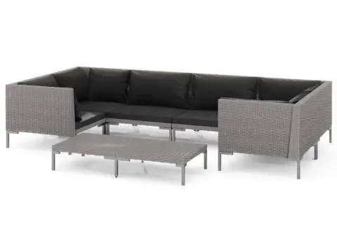 Set mobilier de grădină cu perne, 7 piese,gri închis, poliratan - 2/5