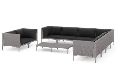 Set mobilier de grădină cu perne,10 piese,gri închis, poliratan - 2/5