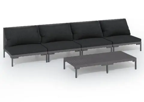 Set mobilier de grădină cu perne 5 piese gri închis poliratan - 2/5