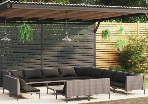 Set mobilier de grădină cu perne,14 piese,gri închis, poliratan - 1/5