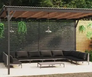 vidaXL Set mobilier de grădină cu perne 11 piese gri închis poliratan