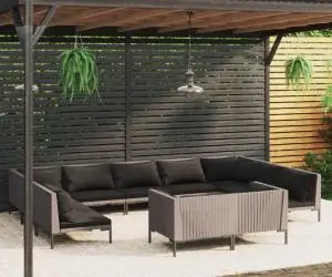 vidaXL Set mobilier de grădină cu perne,11 piese,gri închis, poliratan