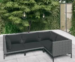 vidaXL Set mobilier de grădină cu perne, 4 piese,gri închis, poliratan
